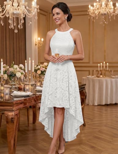 Image of Dressystar Women Halter Lace Wedding Guest Dress Hi-Lo Cocktail Party Bridesmaid Formal Dresses