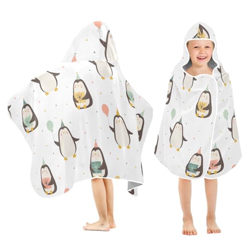 susiyo Kids Hooded Bath Towel Cute Penguins Beach Towel for Kids 23.5 x 50 Inch Microfiber Soft Absorbent Quick Dry Bath Swim Pool Towel Wrap Poncho Bathrobe with Hood for Kids Toddler