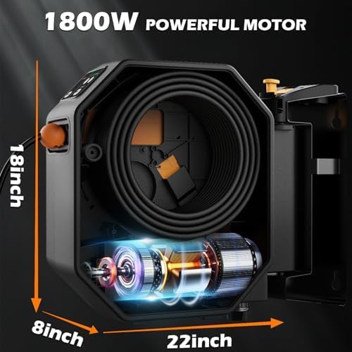 GFCI Wall Mounted Pressure Washer with 100FT Retractable Hose, 5-Stage Adjustable Pressure, Foam Cannon & 5 Nozzles for Car, Lane, Patio Cleaning