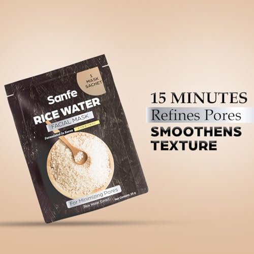 Image of Sanfe Rice Water Facial Mask, Korean Sheet Mask with Rice Water Extract, Minimizes Pores, Refines Skin Texture, Brightening and Hydrating, 25g, 1 Count
