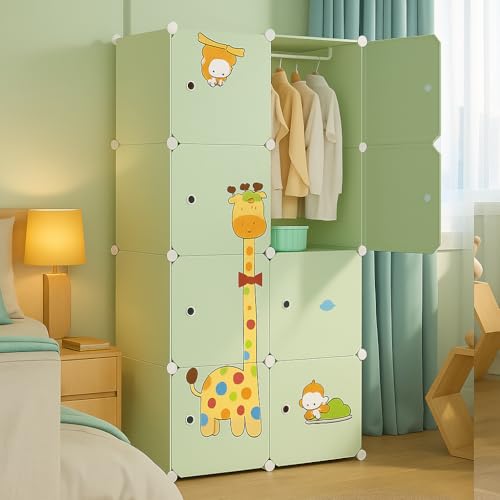 Image of 8 Door Plastic Wardrobe for Kids-Cupboard for Clothes, Almirah for Clothes, Baby Collapsible Wardrobe, Multi-Purpose Kids Storage Rack for Home Books,Toy,Living Room (Green-Q4)