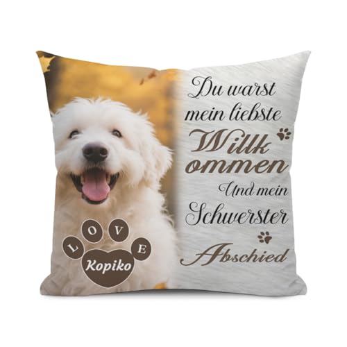 Umitive Personalisiertes Hundekissen - Individuelles Foto & Name Kissenbezug zur Erinnerung an verstorbene Haustiere - Trostspender für Trauernde (Style D)