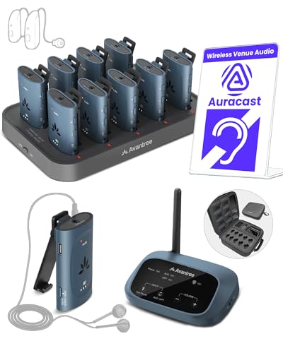 Avantree AuraPlex MX - Auracast Assistive Listening System for Church Works with Auracast Hearing Aids 1 Transmitter & 10 Receiver Devices Expandable 328ft Range for Events & Classrooms