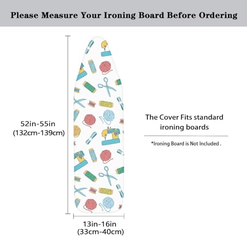 Image of Sewing Machine Print Ironing Board Cover Premium Polyester, Fits Full Size Board | Stain and Scorch Resistant; Elastic Edge | Laundry Accessories