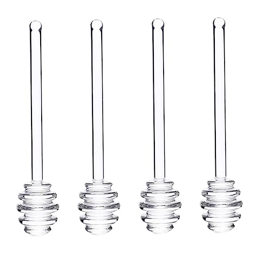 BIUDECO 4Pcs Transparent Glass Honey Stirring Sticks Syrup Stirrer for Honey and Jam and Comfortable Design for All Seasons