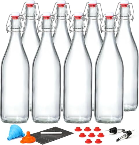 Consejos para Comprar Botellas los más recomendados. 47 U Chef 8 Botellas de Vidrio con Tapa, Botellas Herméticas, Botellas para Fermentación, Botellas de Vidrio para kombucha, hidromiel, vinagre, cerveza, vino con Etiquetas y 2...