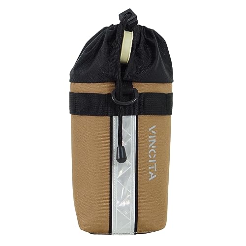 Vincita Voyage Stem Bag Suporte para garrafa de água para bicicleta, bolsa isolada, suporte de copo para guidão e armazenamento de lanche para bicicletas dobráveis. (marrom, médio)..