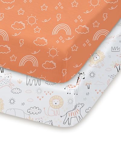Image of Pack and Play Sheets Fitted 2 Pack, 38x26 Graco Pack n Play Sheets for Playard & Travel Crib Mattress, Ultra Soft Jersey Knit, Breathable Stretchy Deep Pocket, Compatible with Mini Cribs