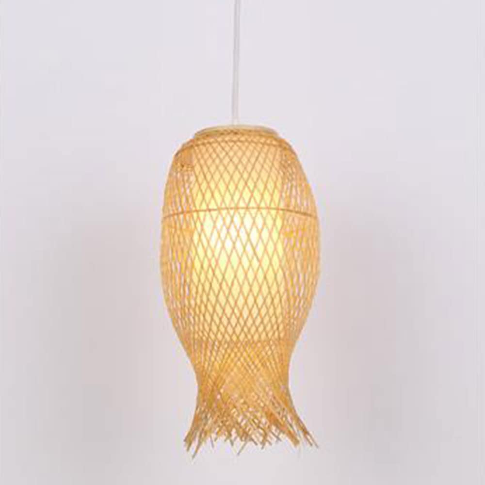 LYMSXAZOU Natural Bamboo Silk Chandelier Rattan E27 Pendant Lighting Fixture Handwoven Wicker Light Decorative Ceiling For Kitchen Farmhouse Beige Finish