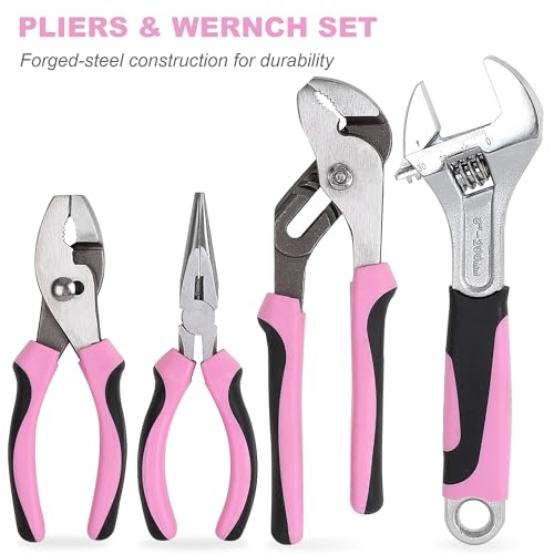 Image of FASTPRO 225-Piece Pink Tool Set, Home Tool Kit with Tool Box