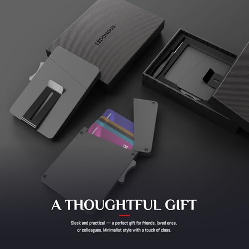 Slim RFID Blocking Wallet for Men - Aluminum Alloy Credit Card Holder with Pop-Up ID Window | Ultra Thin Minimalist Design Holds 5 Cards | Includes Money Clip | Black3