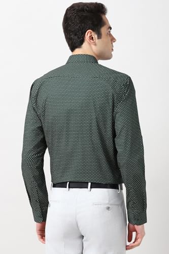 Image of Peter England Men's Printed Formal Shirt with All-Over Dot Pattern - 100% Cotton, Full Sleeves, Regular Fit