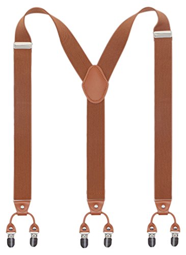 Image of Men's Heavy Duty Y-Back Suspenders, 6 Strong Metal Clips Adjustable Elastic Straps for Work, Tuxedos, and Daily Wear