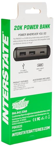 Cargador portátil Interstate Batteries 20000mAh con 2 puertos USB miniatura 6