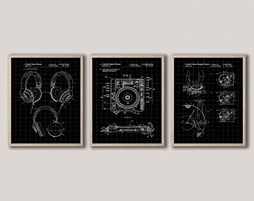 Wallbuddy DJ Equipment Invention Posters Set of 3 Music Posters WB557-WB561 (13cm x 18cm, Black Grid)