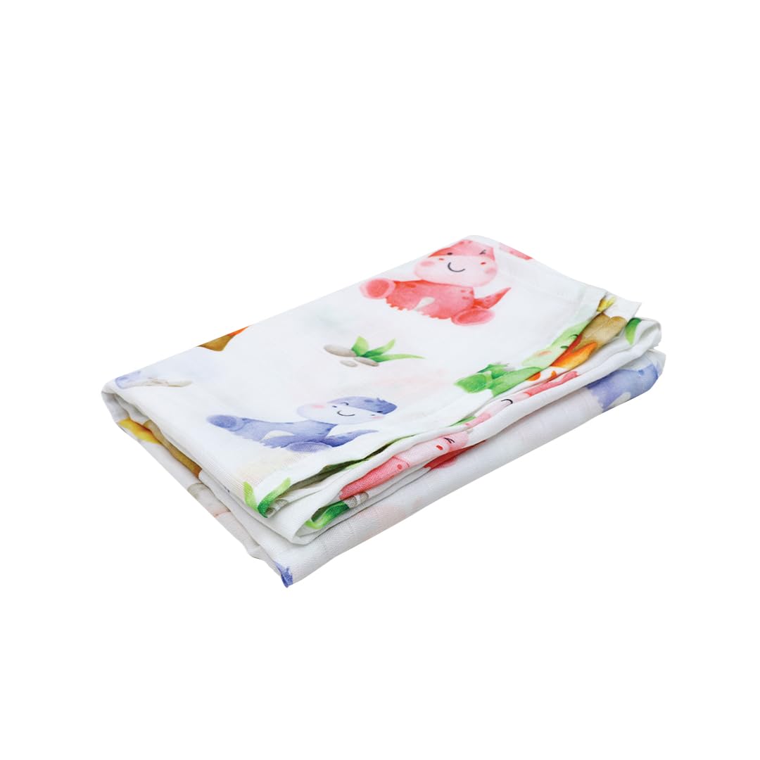 A toddler thing Organic Muslin Aloe Vera Towel | Cotton Towel for Baby | Washcloth for Babies | Gentle & Soft Towels for Bath | Quick Dry Face Towel | Print - Barney | Size - 0-12 Months