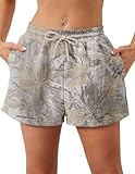 Eutten Women Camo Sweat Shorts Casual Elastic Waist Lounge Shorts Drawstring Maple Leaf Print Athletic Shorts with Pockets