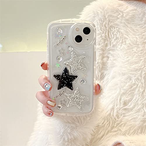 Ownest Compatible For Iphone 12 Cute Glitter 3D Stars Crystal Heart Clear With Design Aesthetic Women Teen Girls Pretty Crystal Sparkle Sparkly Cute Cases Protective Cover-Clear #TOP3