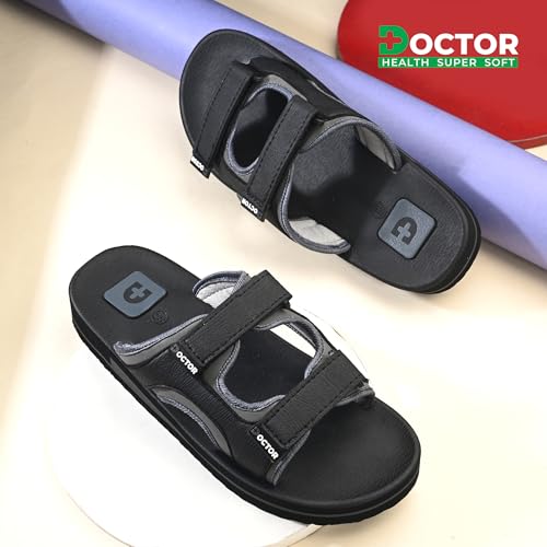 Image of DOCTOR HEALTH SUPER SOFT Men's Casual Slippers with Soft Cushioned Sole, Double Strap with Toe Loop Design, Lightweight Anti-Slip Everyday Wear Slippers for Home and Outdoor Use