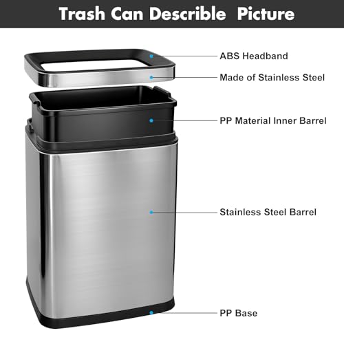 Caneca de basura pequeña de acero inoxidable 11.2 L abierta miniatura 3