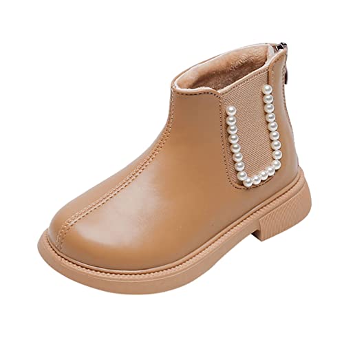 Big Kid Boots Children Boots for Boys and Girls Flat Bottom Non Slip Solid Color Pearl Back Zipper Plush Warm and