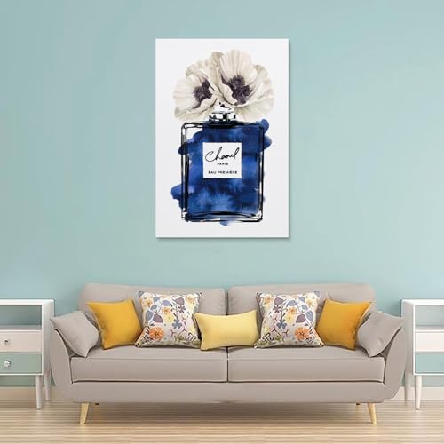Image of BanLaArt Fashion Perfume Bottle Navy Blue With Black Canvas Print Poster Decorative Painting Wall Art Picture Print Modern Family Bedroom Decor 16x24inch(40x60cm), style