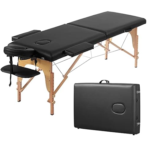 Prilinex Portable Folding Massage Table - 2 Sections Massage Bed Spa Table with Carrying Bag, Face Cradle, Armrest & Hand Pallet - Easy Set Up, Lightweight, Height Adjustable 24" to 33" Black Cover