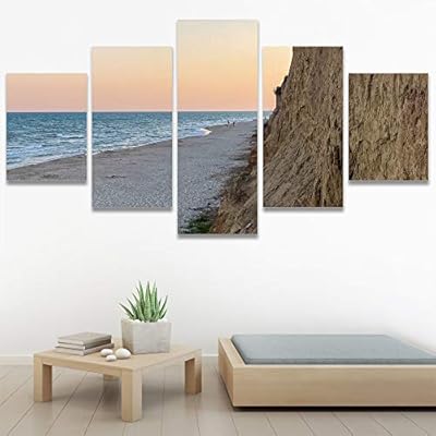 SIGNWIN 5 Panel Canvas Wall Art Beach Blue...