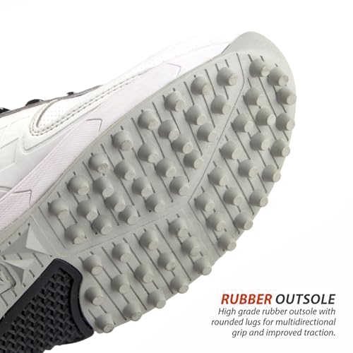 Image of RODOX Cricket Shoes with TPU Shank Rubber Outsole with Multidirectional Grip White Grey