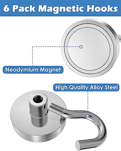 Lictin Magnethaken Haftkraft 38kg Neodym Magnet Hacken Magnethaken Extra Stark 6 Stücke