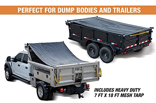 Buyers Products DTR7018 Manual Alumium Tarp System, 7 FT x 18 FT Mesh Tarp, Without Deflector, Dump Body Tarp Kit, Dump Trailer Accessories, Dump Body Accessories, Black