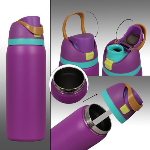 Image of FreeSip Flip-Top Water Bottle for Kids & Adults, Leakproof One-Hand Open Lid, BPA-Free, Easy Carry for School, Office, Sports & Travel - 32 oz (Valvet Purple, 960 ml)