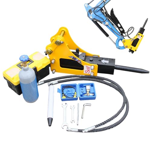 DigSwift Multitonnage Mini Excavator Attachments Hydraulic Hammer Breaker Kit – Demolition Tool with 2 Chisels, Toolbox, Nitrogen Kit & Hydraulic Hoses for Concrete, Rock, Frozen Ground (SY400)