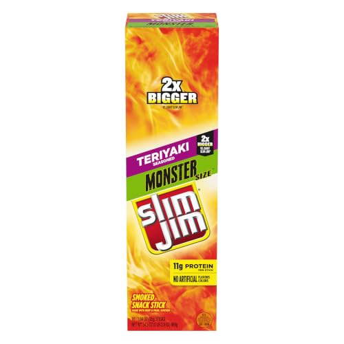 Slim Jim Monster Jerky Meat Sticks, Teriyaki Seasoned, 1.94 oz., 18-ct - image 1