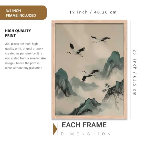 Image of kotart Japanese Nature Art View Framed Poster | Big Aesthetic Nature Art Wall Framed Posters for Living Room Bedroom Wall Decor Set Of 3 (19X25 inch)