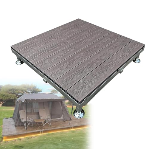 84x84cm Low Profile Patio Platform Deck For Backyard, Heavy Duty Waterproof Wood Plastic Decking Floor, Height Adjustable 20~26cm, Modular Floating Deck Tiles Kit For Camping/Porch(Grayish purple)
