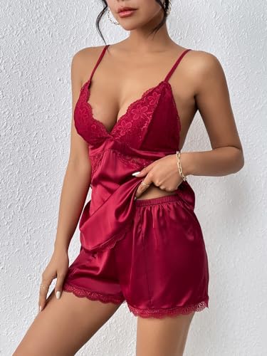 Image of Avidlove Women Sleepwear Satin Pajamas Set Lace Camisole Shorts Nightwear