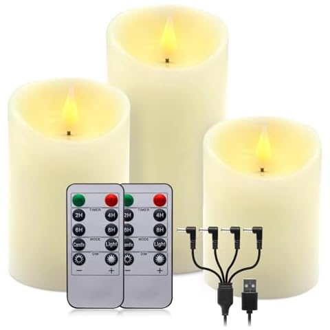 ALED LIGHT Real Wax Rechargeable Candles Flickering Realistic,Warm White Flameless Candles Rechargeable with Remote for Home Decor Idea Gift，Pack 3(D 3”X H 4”5”6”) Cover