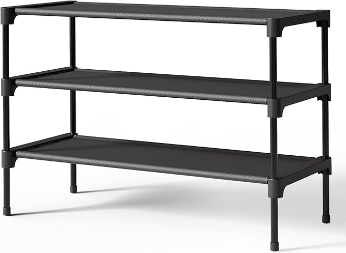 Kitsure Organizador Zapatos, 3 Niveles, Negro, Zapatero de Tela no Tejida, para Entrada, Garaje y Pasillo, Estanteria, 63 cm de Ancho