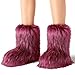 HappyJamJams Women's Fashion Furry Faux Fur Boots Fuzzy Fluffy Mid-Calf Round Toe Snow Boots Comfy Plush Warm Short Outdoor Indoor Flat Shoes