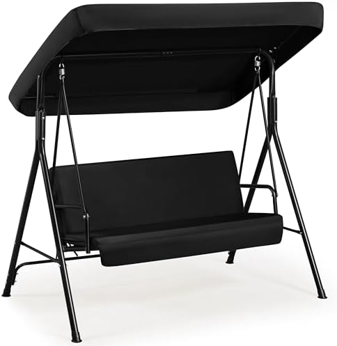 Dondolo Giardino 3 Posti Con Tetto Parasole | Acciaio E Tessuto Impermeabile | Per Terrazzo E Balcone - Foto 4