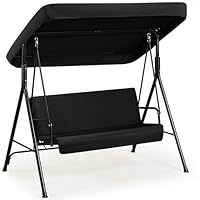 Yaheetech Schaukelbank Hollywoodschaukel 3-Sitzer Gartenschaukel mit Sonnendach Hängeschaukel mit Verstellbarem Ersatzbach bis 250 kg Belastbar Schwarz