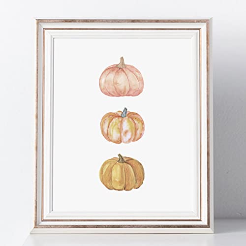 Pumpkin Print, Fall Wall Art, Thanksgiving Wall Decor, Watercolor Pumpkin Print, Farmhouse Fall Decor, Autumn Print, Pumpkin Decor, No Frame - 8x10 inch