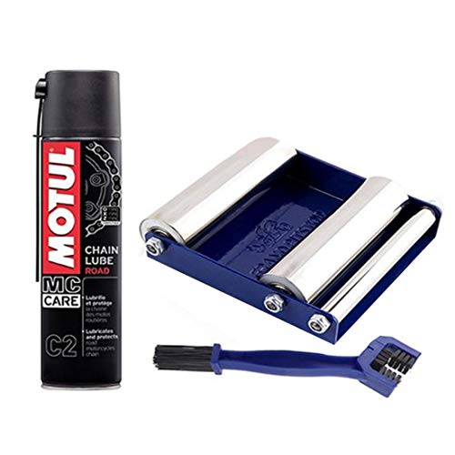 Image of Grand Pitstop Combo of Motul C2 Chain Lube (400 ml) with Chain Cleaning Brush and Paddock Stand GRoller Small (Bikes < 170 Kgs) for Chain Cleaning and Lubrication