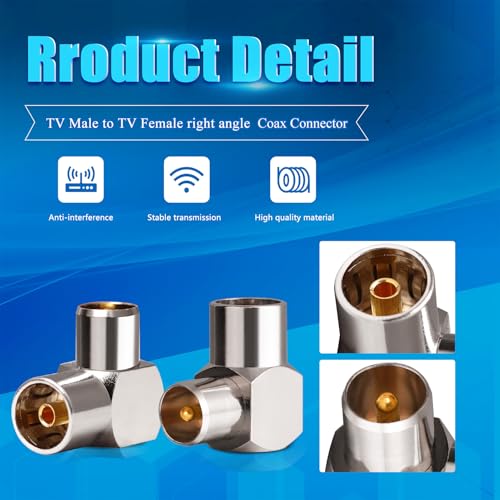 TUOLNK TV Aerial Male to Female 90 Degree TV Aerial Coaxial Connector TV PAL Female to Male Right Angle Aerial Adapter for Aerial Cable Satellite Cable 4Pcs - Image 4