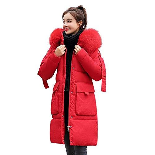 Muium - Chaqueta de Invierno Larga con Capucha para Mujer, Elegante, Corta, plumón, Tallas Grandes, Chaqueta, Mujer, otoño, Invierno, Mujer, Larga, algodón Rojo XXL