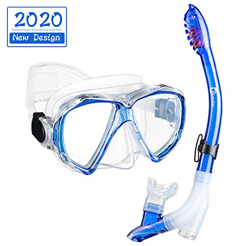 Dorlle Snorkel Set,Anti-Fog Snorkel Mask with Upgraded Free Breathing Tubes,Anti-Leak Dry Top Snorkeling