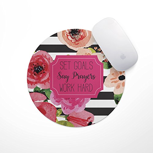 The Navy Knot Personalized Inspirational Mousepad - Non-Slip Gaming Mouse Pad - Computer Accessories, School & Office Supplies - Gifts for Gamer, Teacher (Set Goals Say Prayers Work Hard, Round)