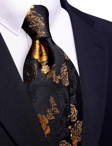 Image of Barry.Wang Floral Ties for Men Flower Necktie with Tie Clip Formal