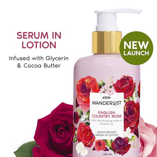 Image of Nykaa Wanderlust English Country Rose Moisturising Body Lotion, 250 ml |Rose blended with fresh Lily | Lightweight, Long-Lasting Hydration | Vegan, Paraben-Free I Suitable for All Skin Types